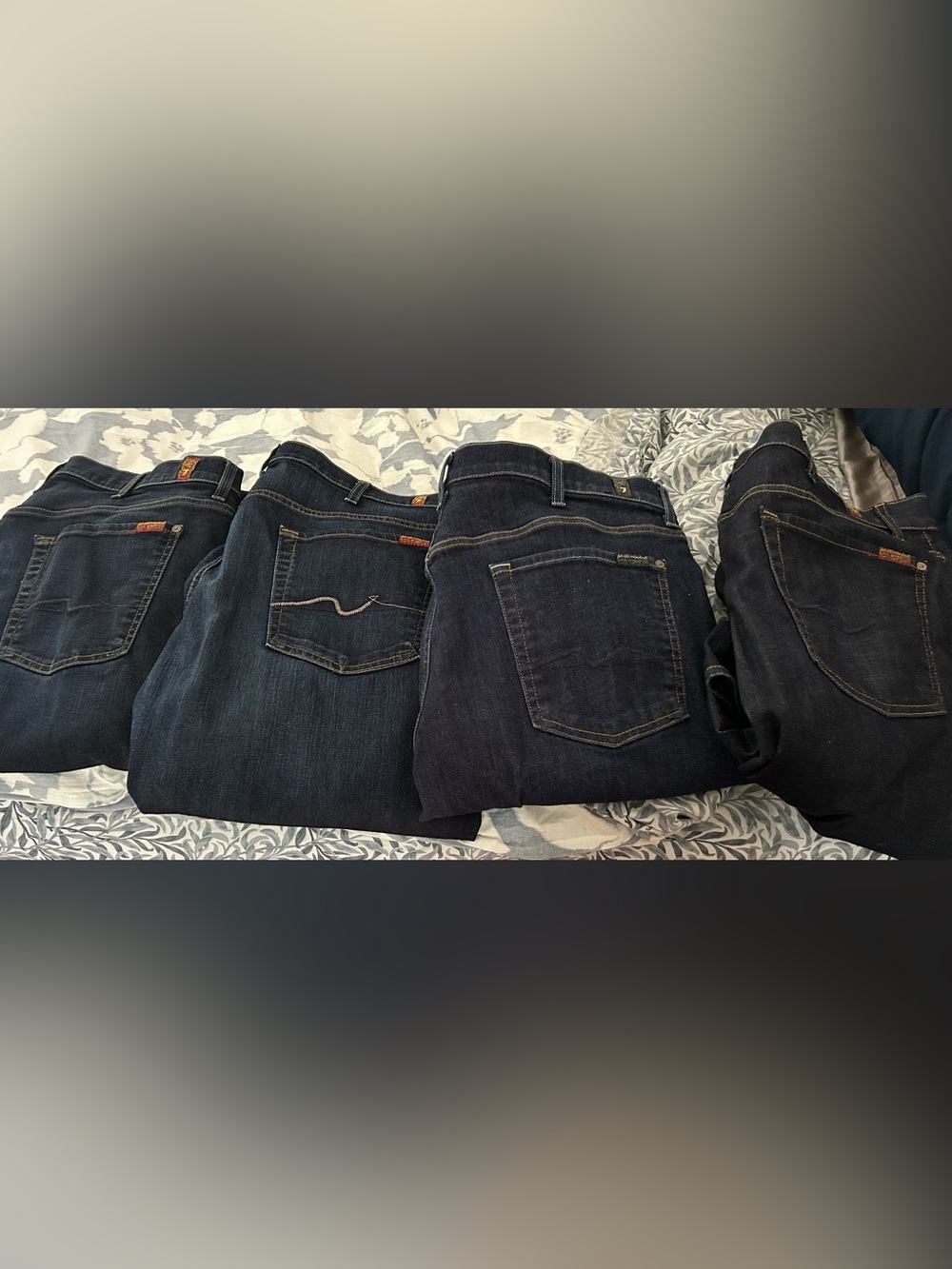 4 Pairs of 7 for All Mankind Men's Dark Indigo Straight Jeans - Deep Blue Washes
